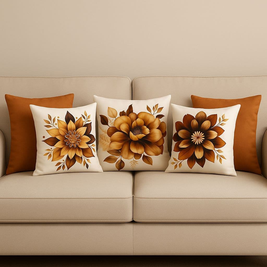 KIT 5 ALMOFADAS BOHO DECORATIVAS FLORAIS LUXO | ESTAMPAS EXCLUSIVAS + SUEDE TERRACOTA | 45x45cm | SOFÁ CAMA SALA