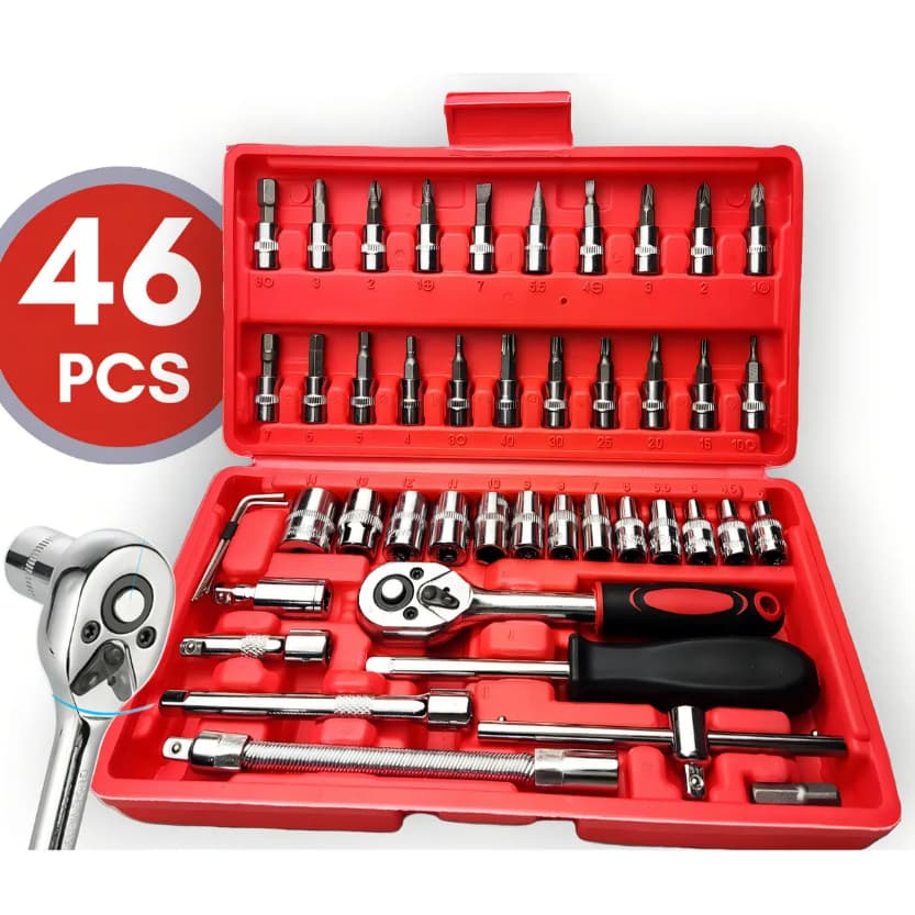 Kit 46pçs Jogo De Chave Catraca E Hidráulica Pias Canos