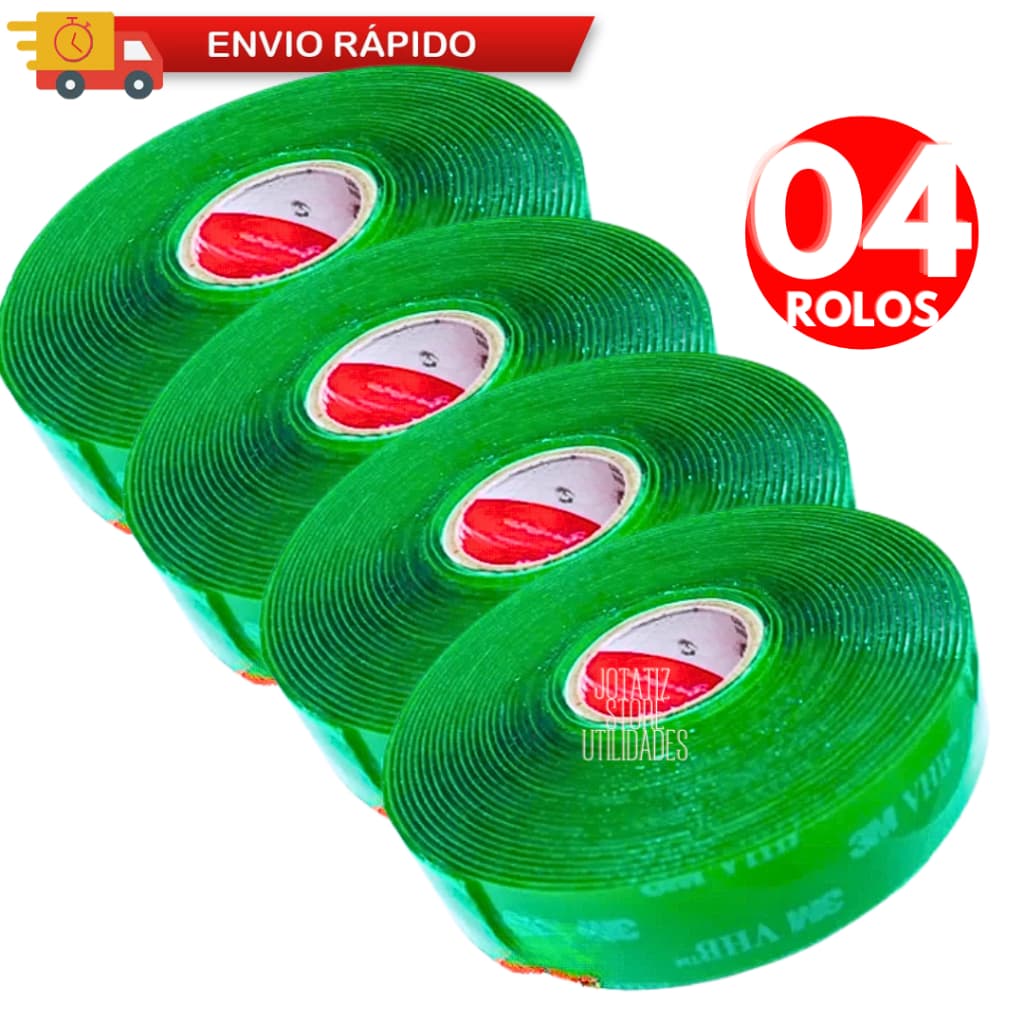 Rolos Fita Dupla Face 04/ 02/ 01 2M - Dupla Face Para Parede - Fita Adesiva Fixa Extra Forte Transparente