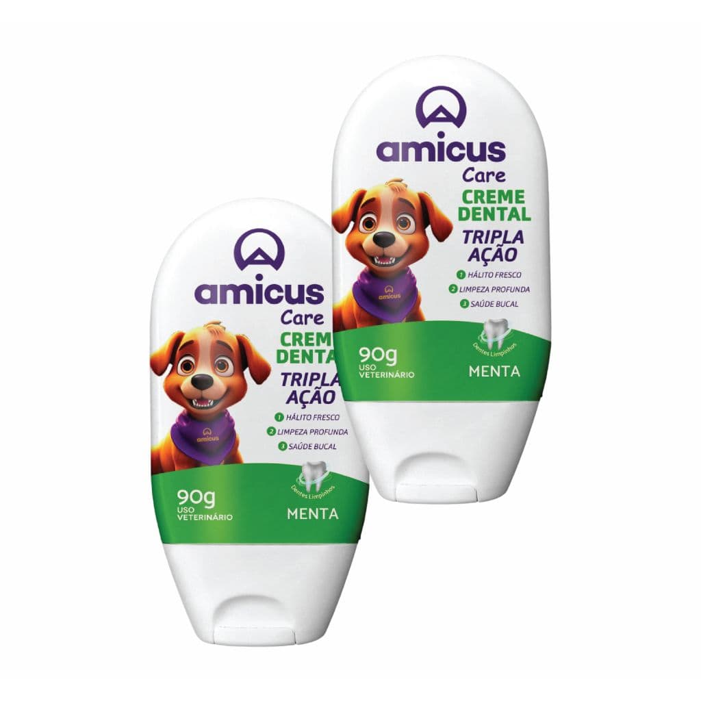 Kit  2 Pasta de Dente Amicus Care Tripla Ação 90g – Para Cães e Gatos Creme Dental