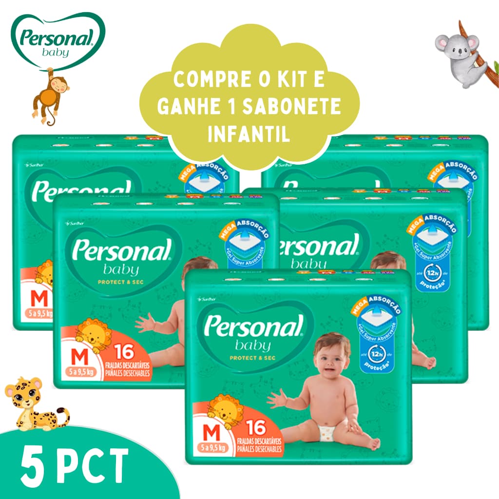 Kit de Fralda 5 Pacotes Personal Baby Jumbinho Tamanho P M G
