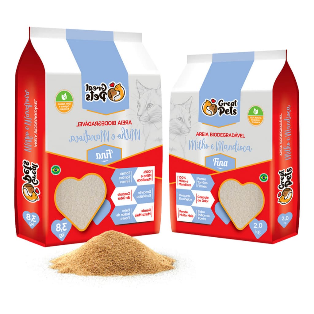 Kit 2 Areia Biodegradável Fina Great Pets para Gatos - 2 Kg