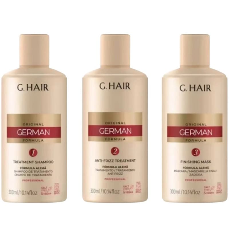 Kit Escova Progressiva Ghair Alemã Liso Extremo 3 passos 300 ML cada Alisamento Capilar Cabelos Perfeitos