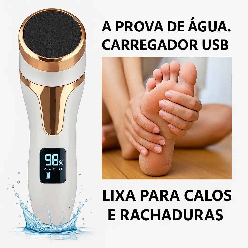 Lixador Elétrico para Pé Esfoliador Tira Calos Pedicure Portátil Recarregável USB Elimina Calos