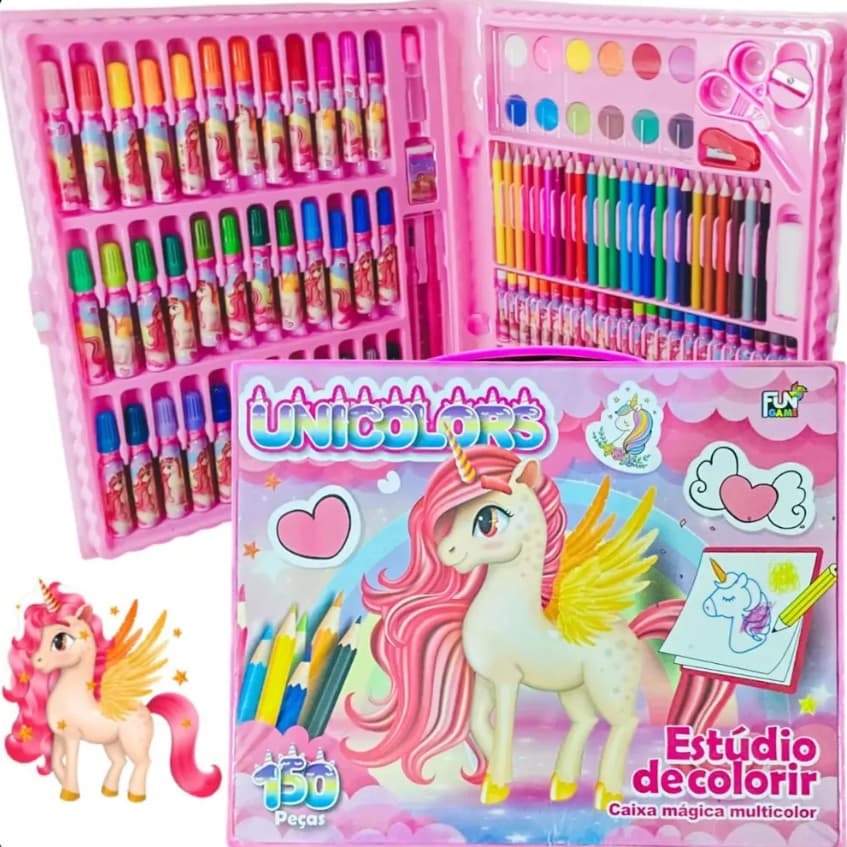 Maleta de Pintura Unicórnio 150 Peças infantil, é diversão garantida para seu filho(a)!