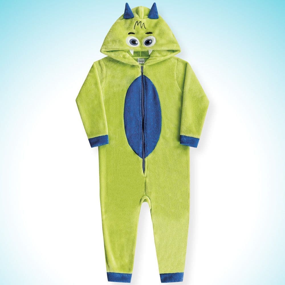 Pijama Macacão Infantil em Fleece Temático Fakini Monstro – Super Quentinho e Confortável!