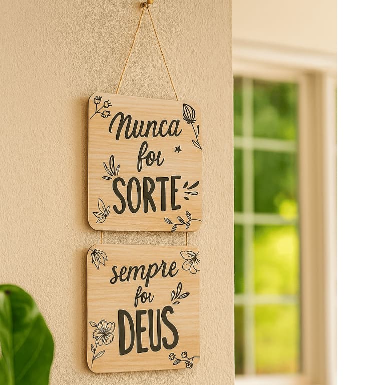 Placa Decorativa Nunca Foi Sorte Sempre Foi Deus MDF Parede Frase Religiosa Cristã Decoração Casa