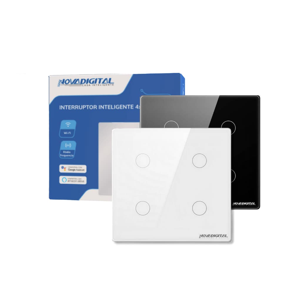 Interruptor Wifi Inteligente 4 Botões Touch 4x4 Novadigital Tuya Alexa Google Smart Automação App