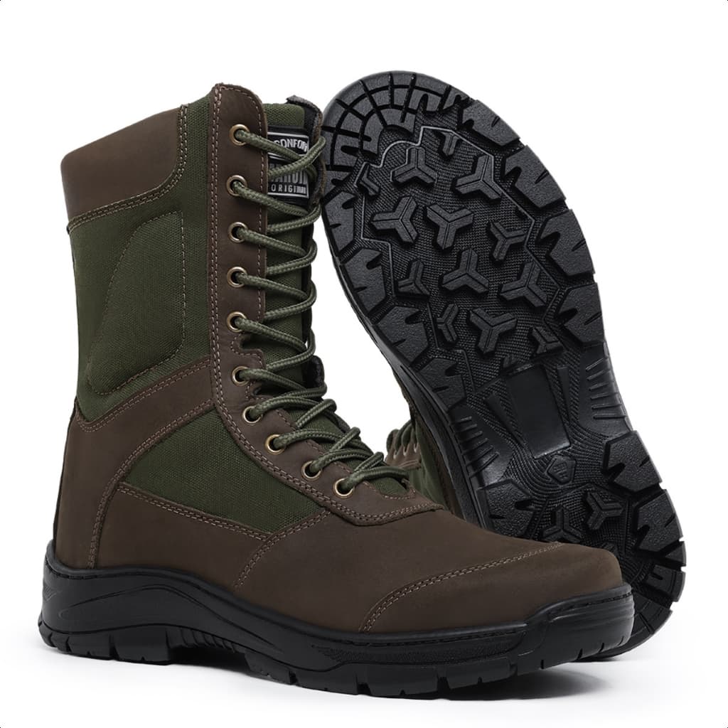 Bota Coturno Tático com Zíper em Couro Legítimo