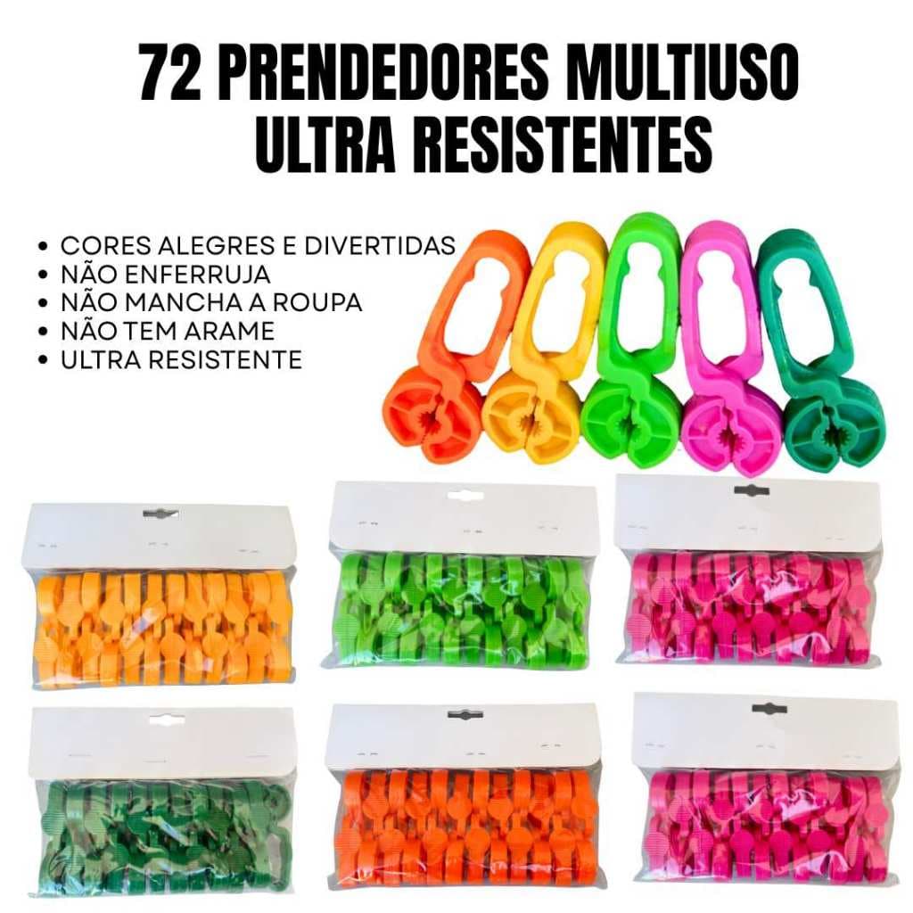 Kit 72 UND Prendedor Multiuso Reforçado-Prendedor de Roupas,Sacolas e Embalagens-Resistente-sem mola