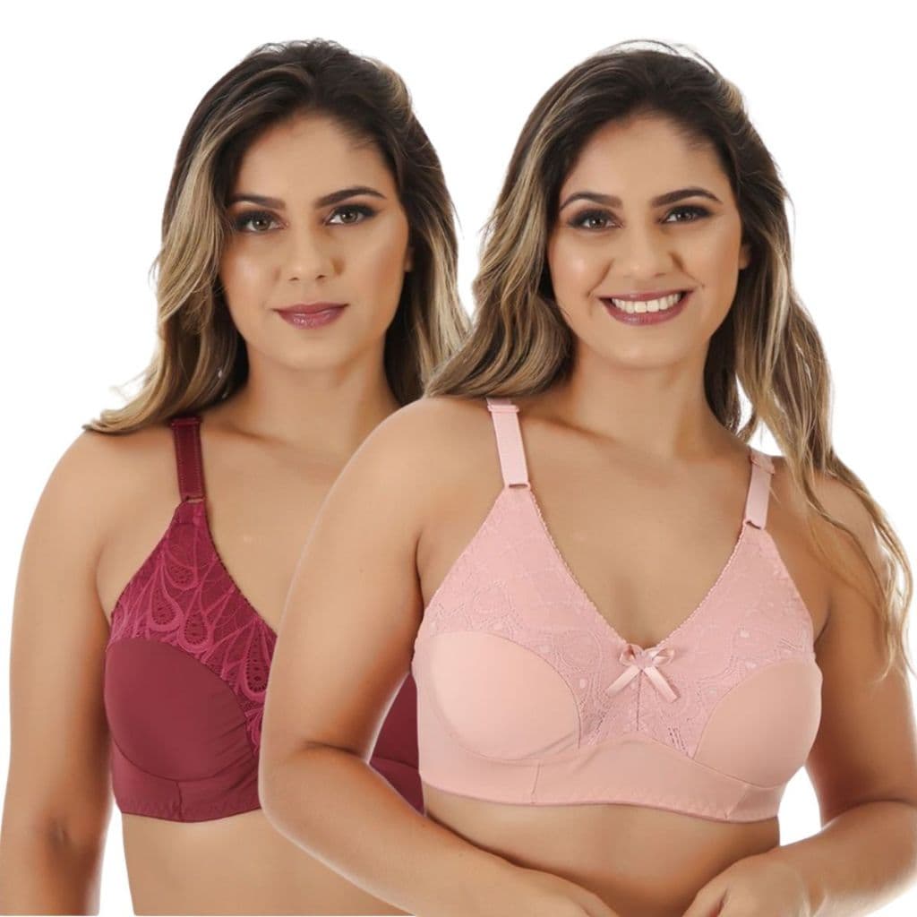 Kit 2 Sutiã Sustentação Feminino Sem Bojo Reforçado Renda Alças Reguláveis Conforto