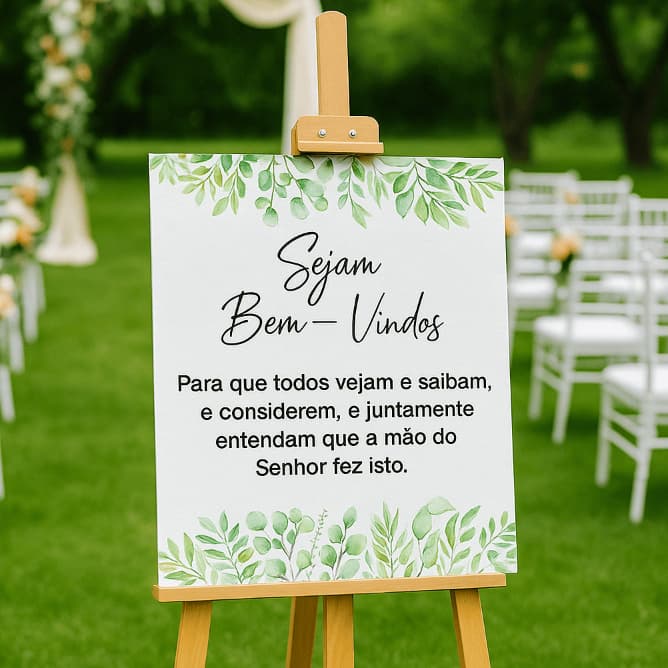 Placa de Casamento Bem-Vindos 50x40cm PVC Floral Entrada Cerimônia Evento Religioso Decorativa