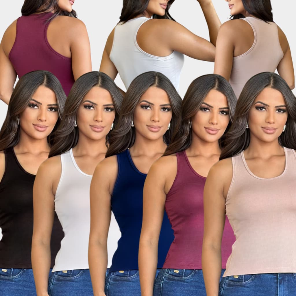 Kit 5 Blusas Regatas Femininas Nadador Alça Larga em Viscolycra sem bojo Regatinha Fresquinha PaoGG