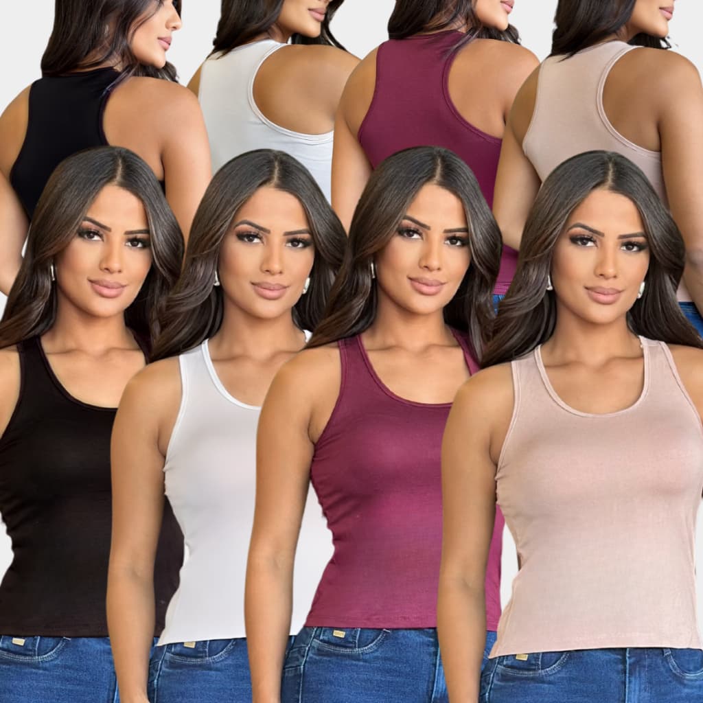Kit 4 Blusas Regatas Femininas Nadador Alça Larga em Viscolycra sem bojo Regatinha Fresquinha