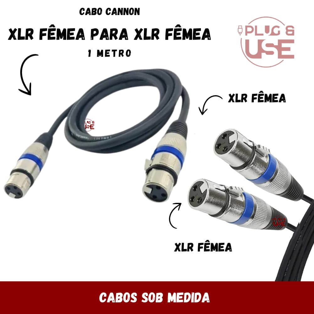 Cabo Xlr Fêmea X Xlr Fêmea 1m BALANCEADO Áudio Profissional