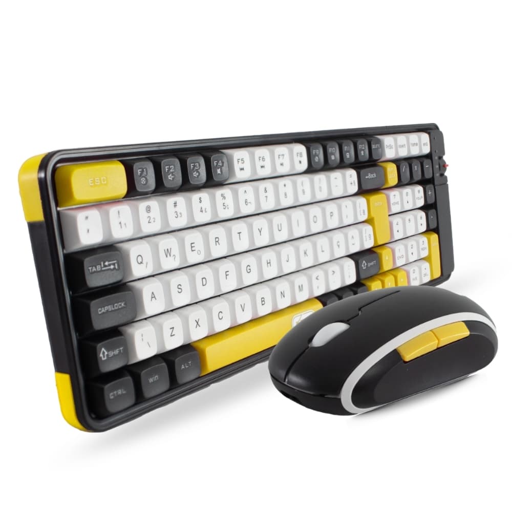 Kit Teclado 100% Mouse Sem Fio Abnt2 Preto Branco Wireless Recarregável PC USB Computador Videogame