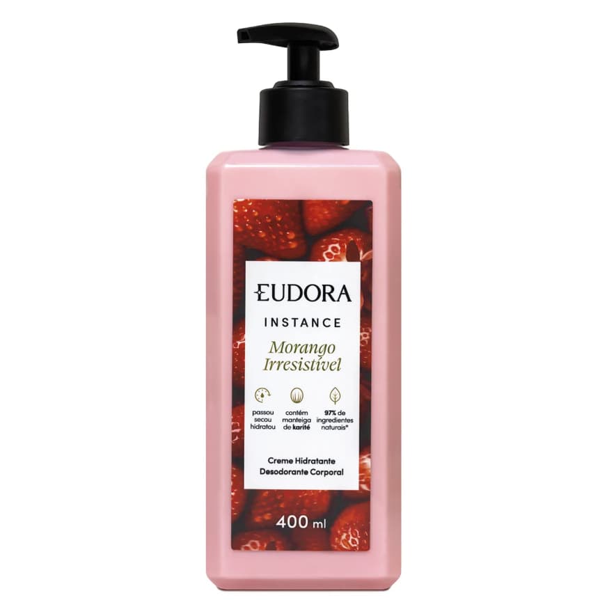 EUDORA Creme Hidratante Desodorante Corporal Instance Morango Irresistível 400ml- PRODUTO ORIGINAL