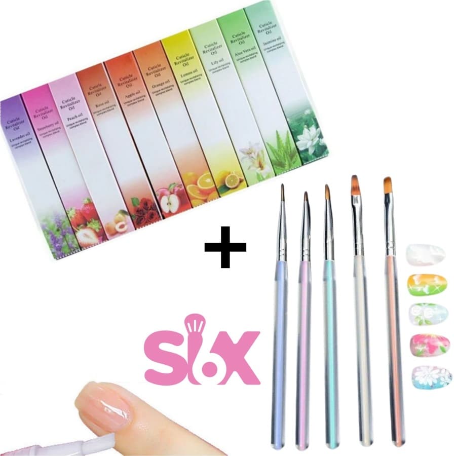 Caneta Revitalizante Hidratante De Frutas + Kit 5 Pincéis Nail Art Para Unhas
