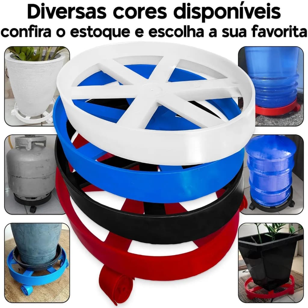 Suporte Base Apoio de Plástico Resistente Com Rodinhas até 55kg para Botijão de Gás Vasos de Plantas