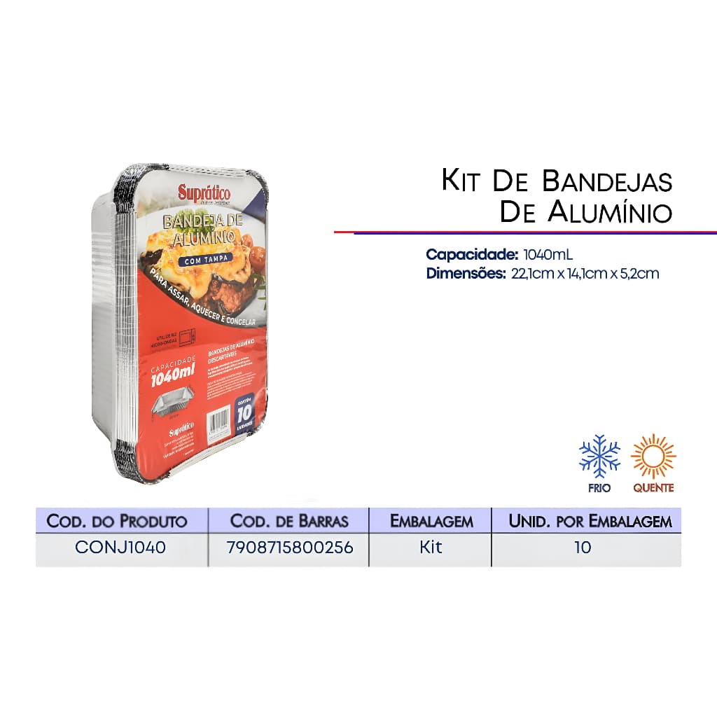 Kit com 10 unid/ Marmita Quentinha Alumínio Descartável C/tampa