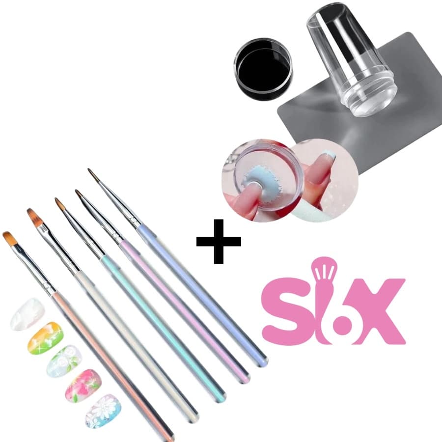 Carimbo de Unha Transparente + Kit 5 Pincéis Para Unhas Nail Art