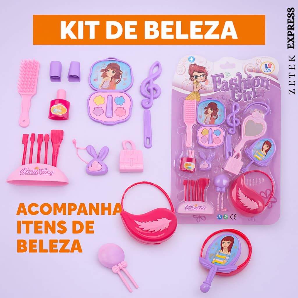 Kit De Beleza 12 Itens Fashion Girl Criança Brinquedo para Meninas Brincar Presente