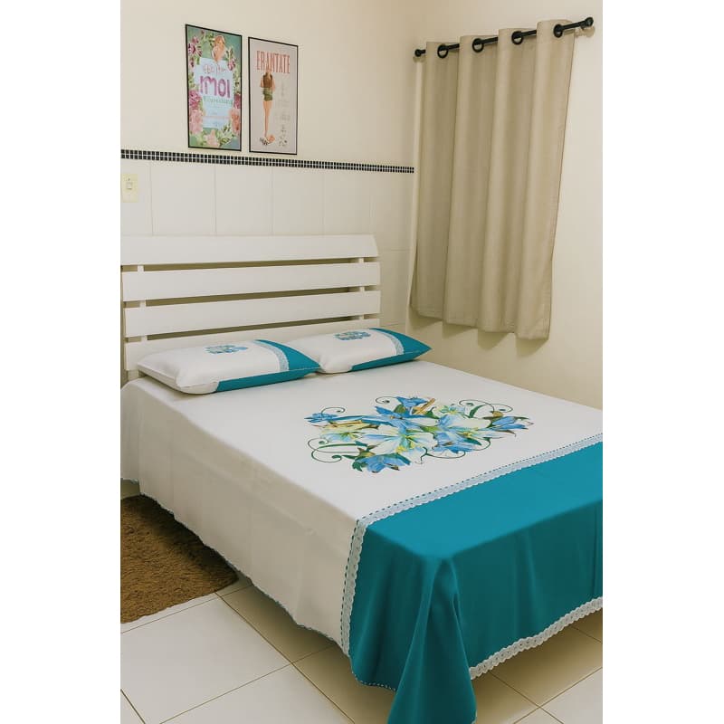 lençol casal pintado com fronhas Oxford floral estampado várias cores