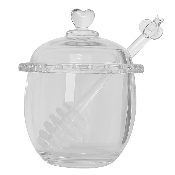 Meleira Coração de Cristal com Colher 210ml para Mesa Posta Cantinho do Café Decorativo