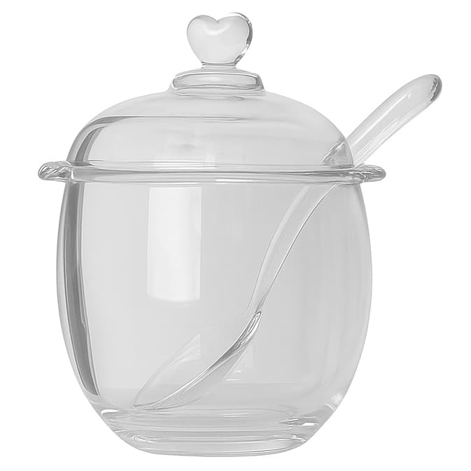 Açucareiro Coração de Cristal com Colher 210ml para Mesa Posta Cantinho do Café Decorativo