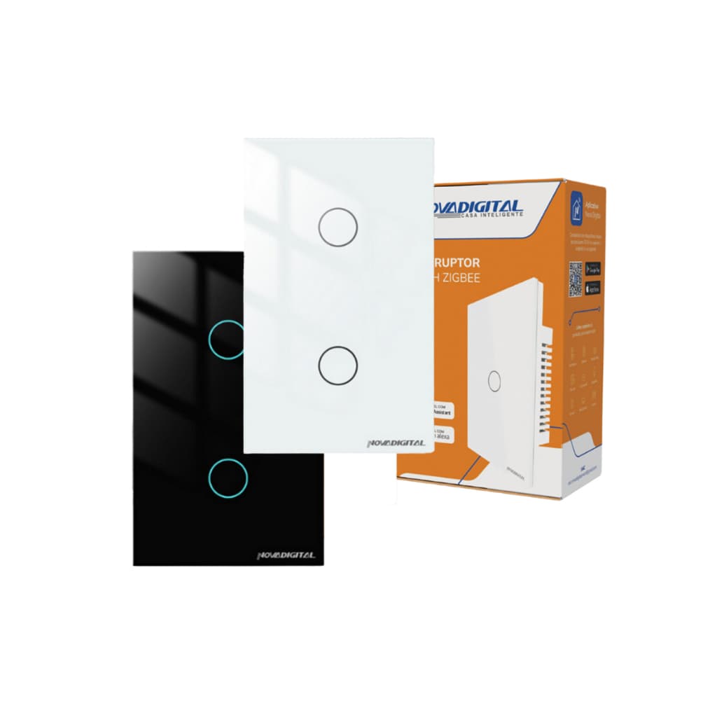 Interruptor Inteligente 2 Botões Zigbee Mesh 4x2 Touch Alexa Google App Smartlife Novadigital Smart