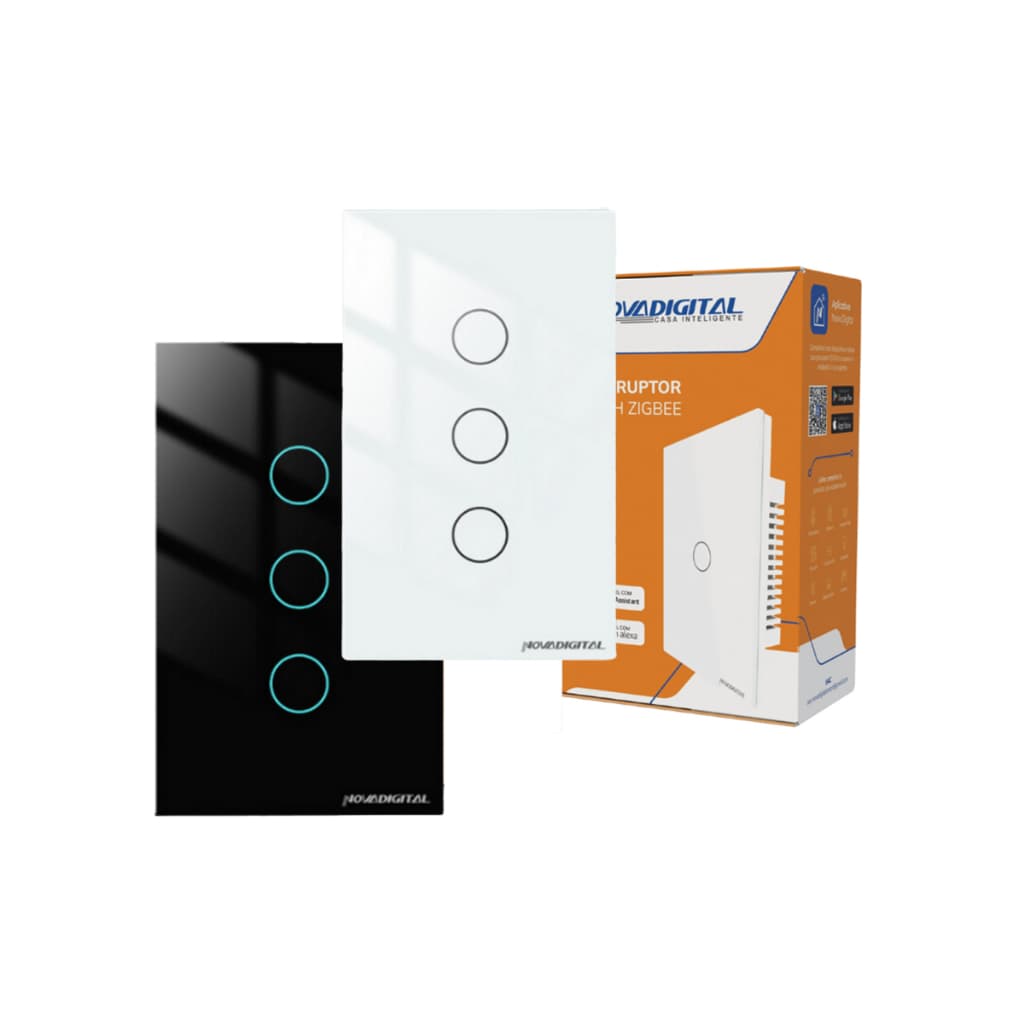 Interruptor Inteligente 3 Botões Zigbee Mesh 4x2 Touch Alexa Google App Smartlife Novadigital Smart