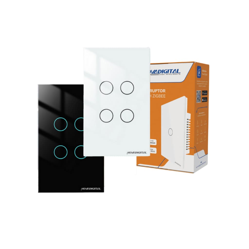 Interruptor Inteligente 4 Botões Zigbee Mesh 4x2 Touch Alexa Google App Smartlife Novadigital Smart