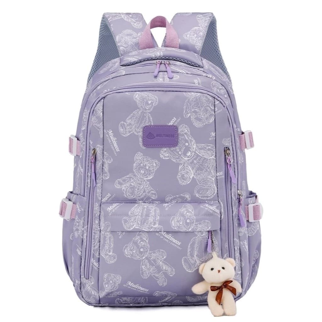 Mochila Feminina Coreana com Chaveiro de Urso Impermeavel Grande Estampado