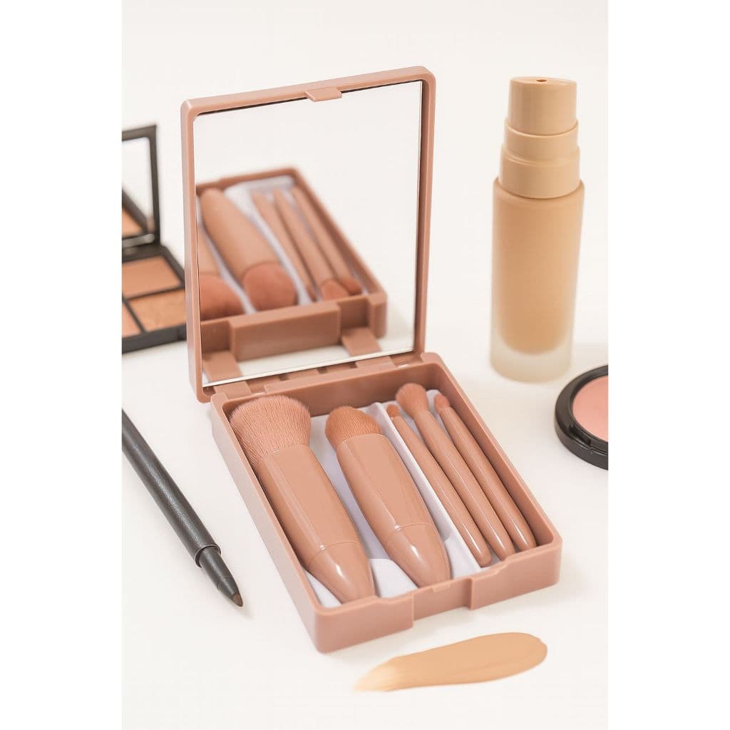 Mini Espelho de Maquiagem Portáyil com 5 Pinceis de Maquiagem - Bolsa, Dobrável, Acessorios de Maquiagem, Beleza, Makeup