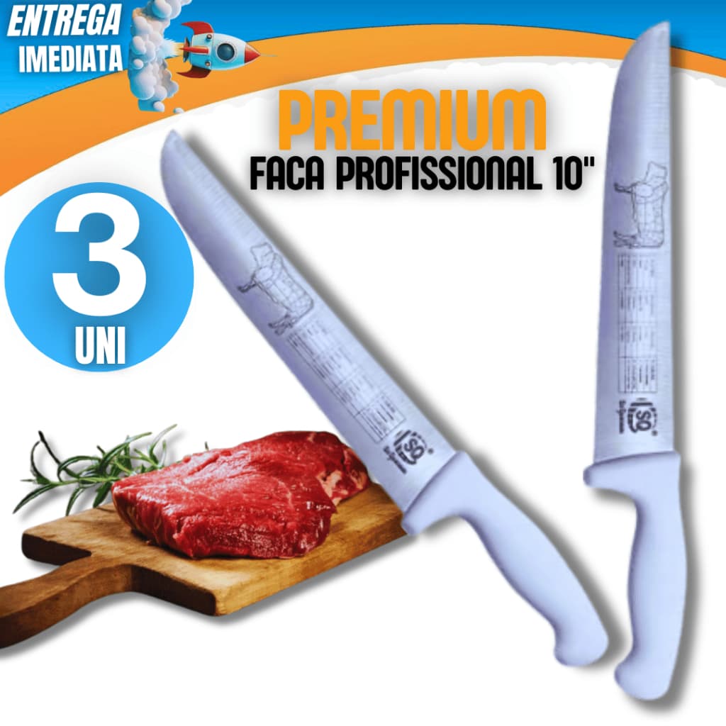 Conjunto Jogo Kit 3 Faca Facas Carne Chef Aço Cabo Branco 10" Profissional Churrasco Entre as melhores facas de cozinha