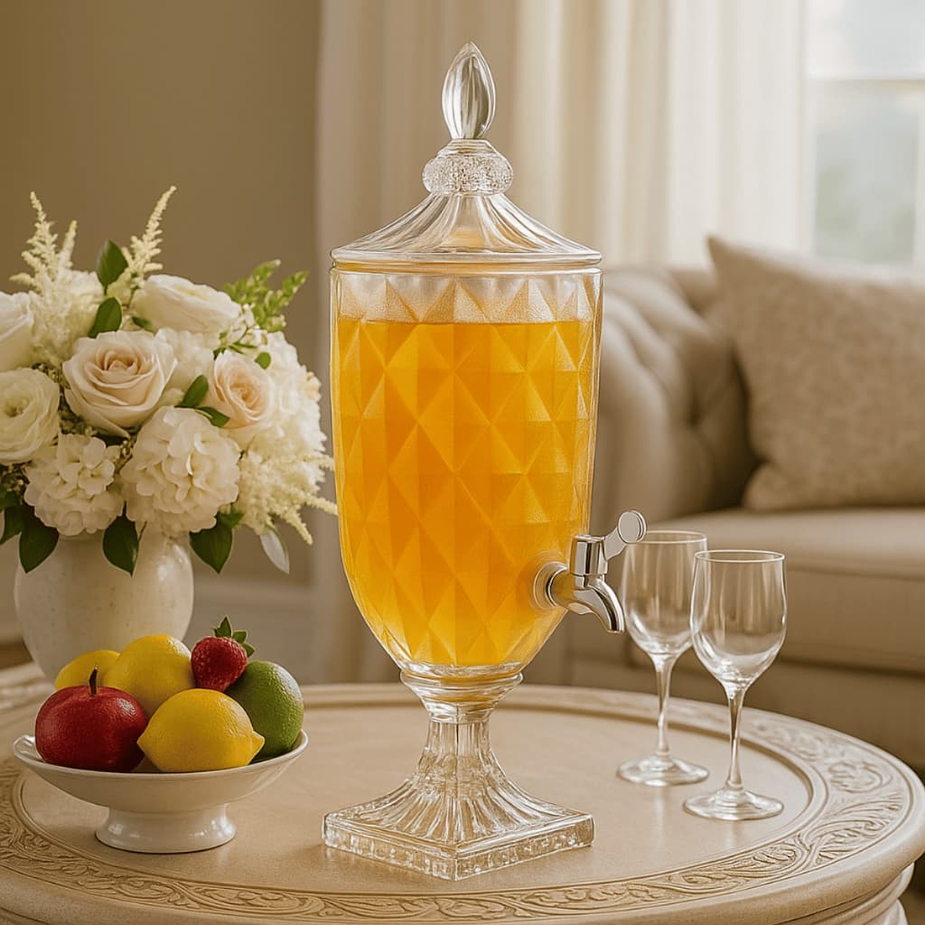 Suqueira Diamond 5L Vidro Cristal com Suporte e Torneira - Clink / Dispenser Festa Eventos 5 Litros