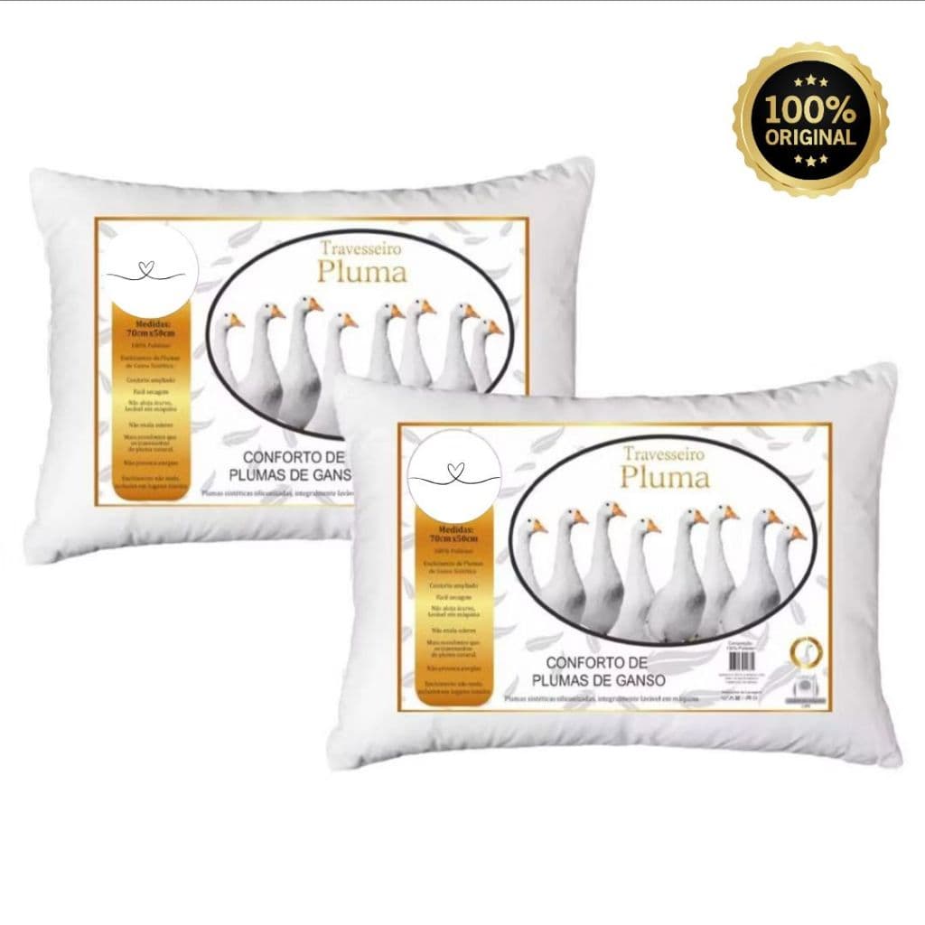 Travesseiro Pluma de Ganso Kit 2 Anti ácaro LUXO Toque Macio