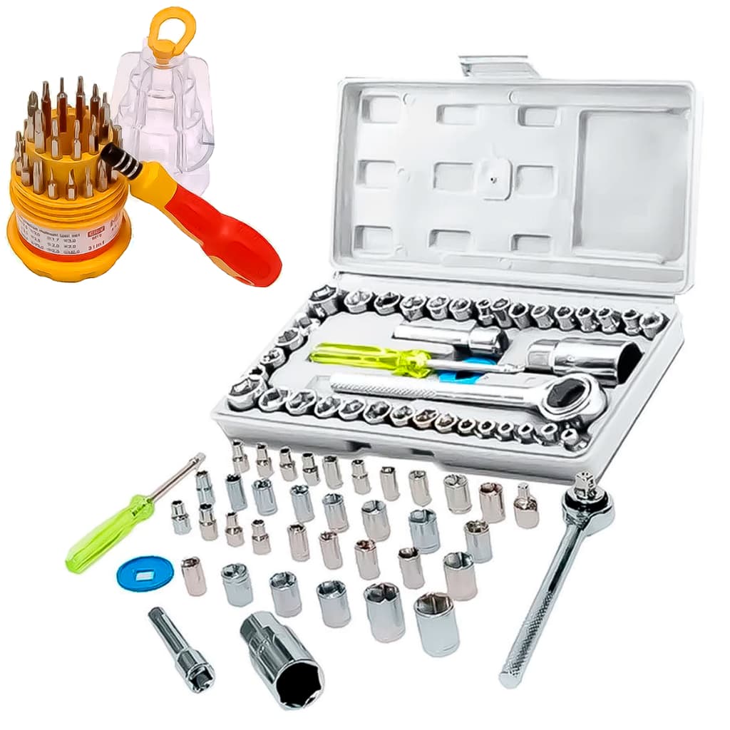 Kit Jogo De Chave Catraca Reversível Soquetes 40 Peças Ou Kit Chave Fenda Philips Tipo Bits 31 Peças