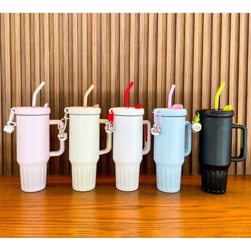 Copo Caneca de1200ML com Canudo aco inoxidavel