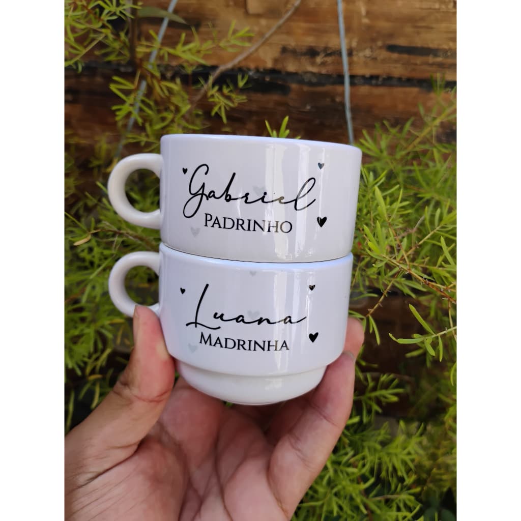 KIT 39 Xícaras Personalizadas Minimalista Corações Casamento Pai e Mãe dos noivos, Padrinhos Etc