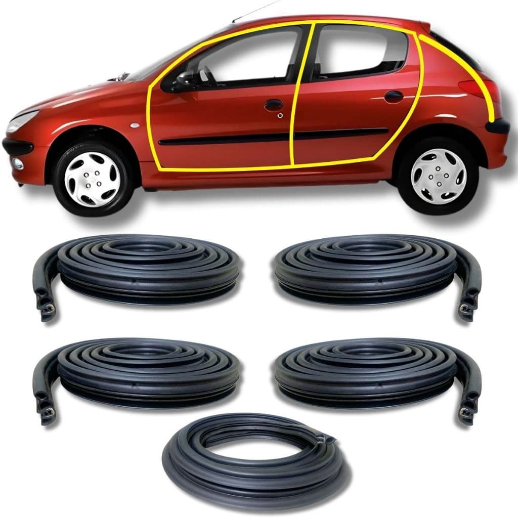 Kit Borracha de Vedação Poeira Vento água 4 Portas e Mala - Peugeot 206 206sw 207