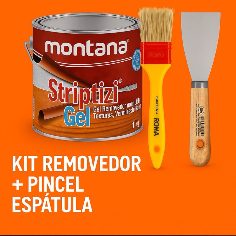 Kit Removedor Montana Striptizi Gel 1kg + Pincel + Espátula | Remove Verniz, Tinta e Textura