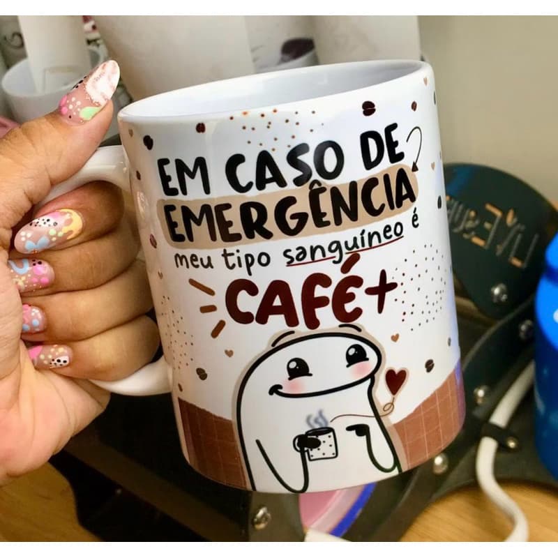 Caneca Personalizada Flork Café, Em Caso De Emergência Meu Tipo Sanguíneo e Café + ..