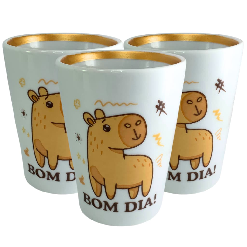 Conjunto de Copos Porcelana Premium Capivara Frases 200Ml