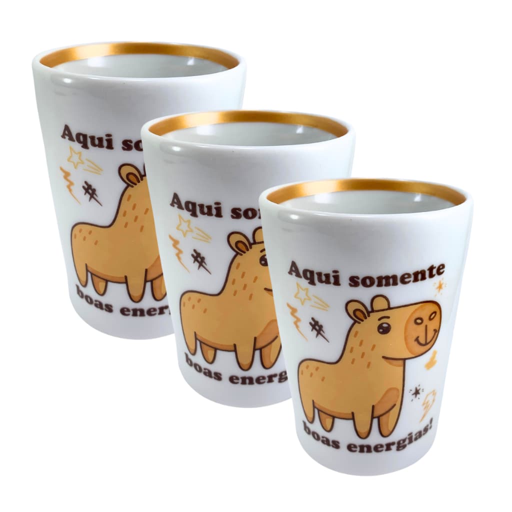 Kit 3 Peças Copo Porcelana Estampa Capivara 200Ml
