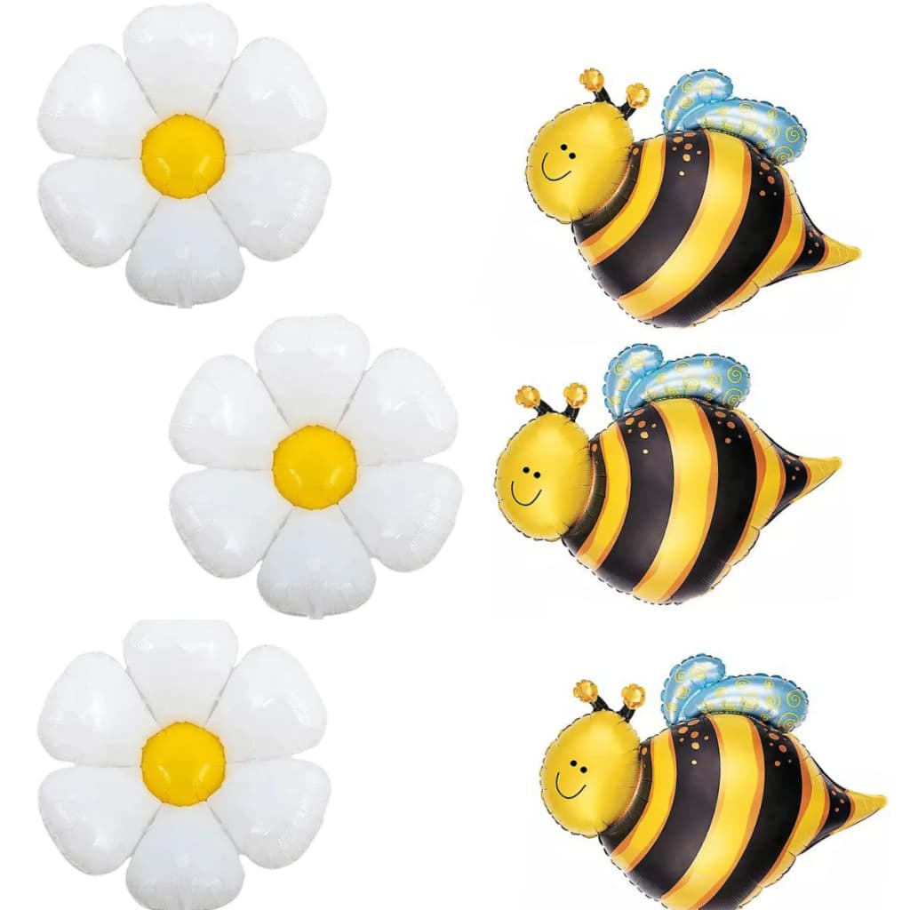 Kit 6 Balões Metalizados Abelha e Margarida Grande Decoração Jardim Aniversário
