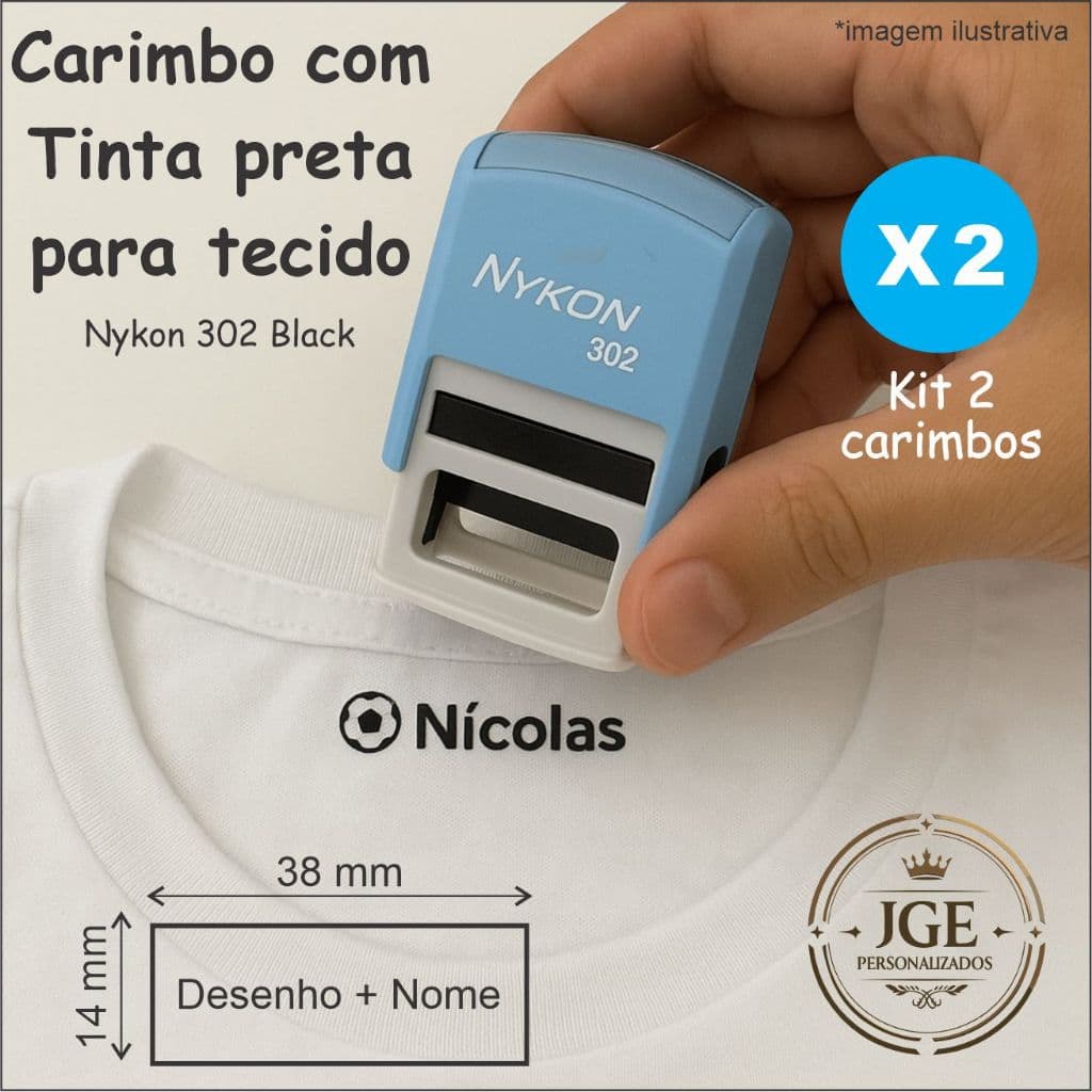 Kit Carimbos Automáticos com tinta para tecido para camisetas, uniformes, escolar, profissionais