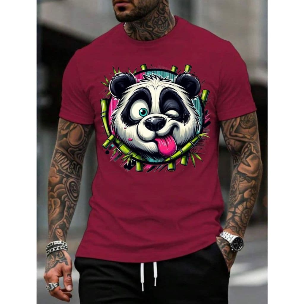 Camiseta T-Shirt Masculina Manga Curta Estampada Panda Confortável Algodão 30.1