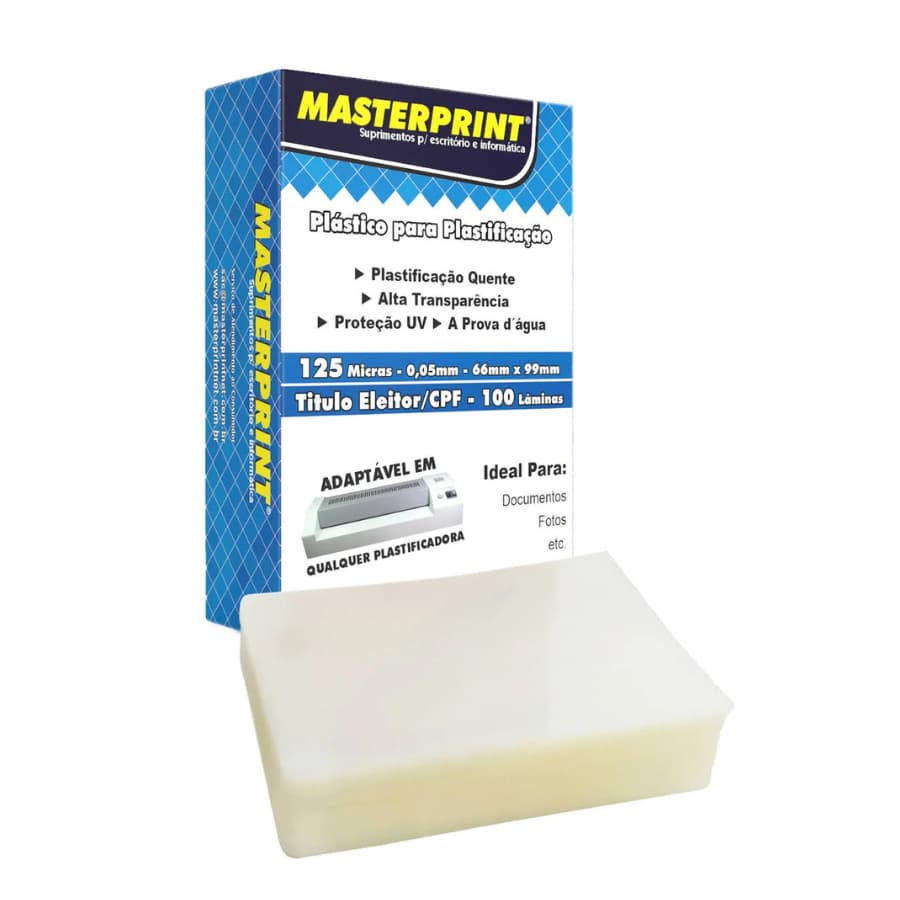 Plástico para Plastificação para CPF/TÍTULO - 100 Lâminas de 125 micras (0,05mm) de 66 x 99mm Masterprint - ARPEPEL