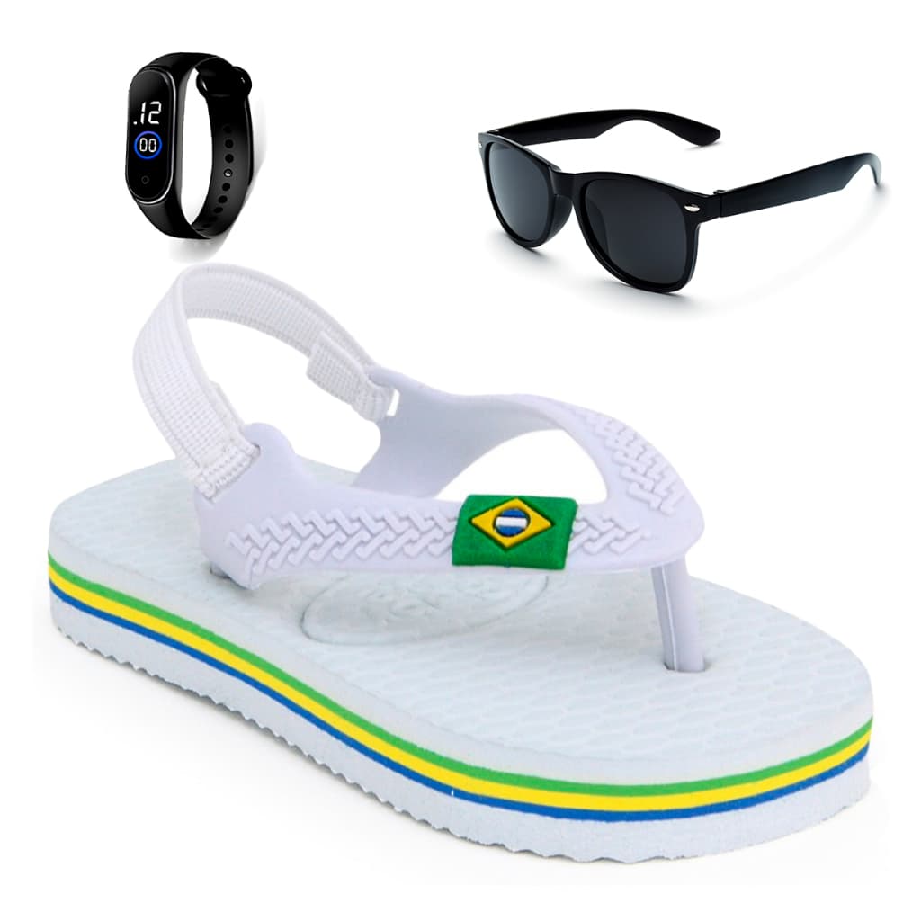 Kit Chinelo Infantil Bebê Menino Com Elástico + Relógio + Óculos Henry Kids